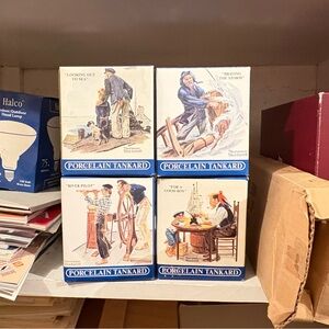 Norman Rockwell Porcelain Tankard Set - Blue and White